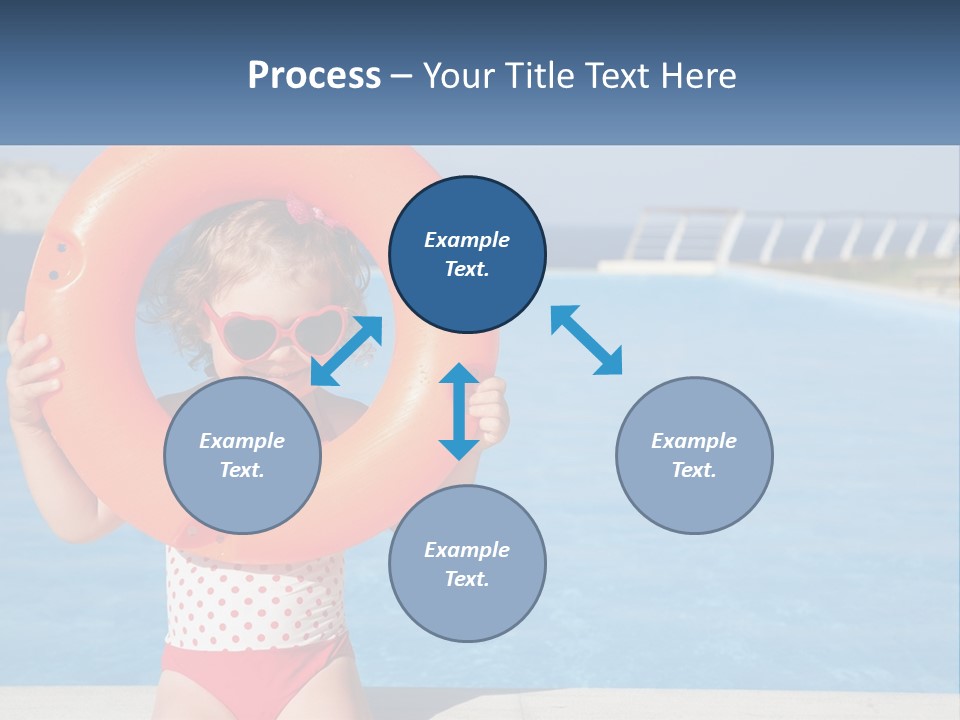 A Little Girl Holding An Orange Life Preserver In Front Of A Swimming Pool PowerPoint Template
