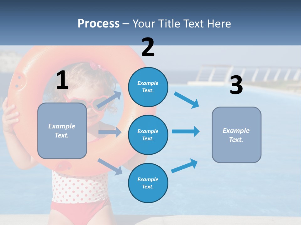 A Little Girl Holding An Orange Life Preserver In Front Of A Swimming Pool PowerPoint Template