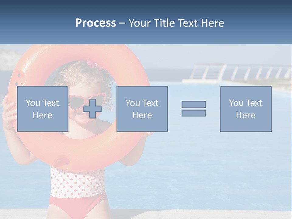 A Little Girl Holding An Orange Life Preserver In Front Of A Swimming Pool PowerPoint Template