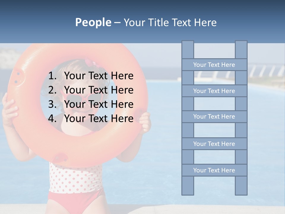 A Little Girl Holding An Orange Life Preserver In Front Of A Swimming Pool PowerPoint Template