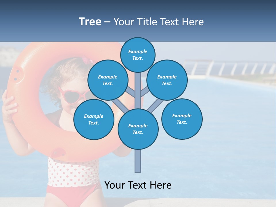 A Little Girl Holding An Orange Life Preserver In Front Of A Swimming Pool PowerPoint Template