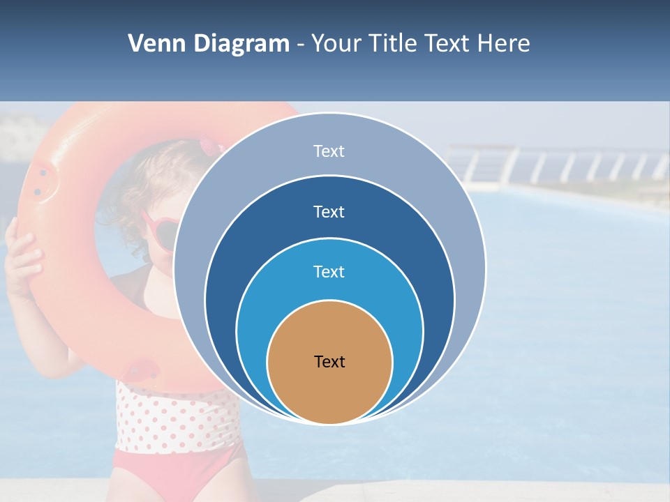 A Little Girl Holding An Orange Life Preserver In Front Of A Swimming Pool PowerPoint Template