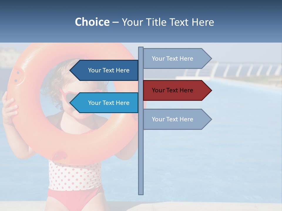 A Little Girl Holding An Orange Life Preserver In Front Of A Swimming Pool PowerPoint Template