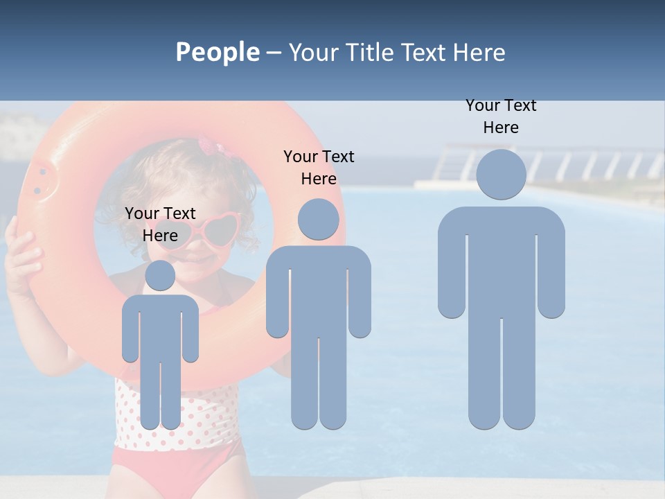 A Little Girl Holding An Orange Life Preserver In Front Of A Swimming Pool PowerPoint Template