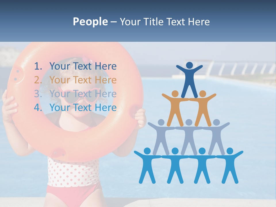 A Little Girl Holding An Orange Life Preserver In Front Of A Swimming Pool PowerPoint Template