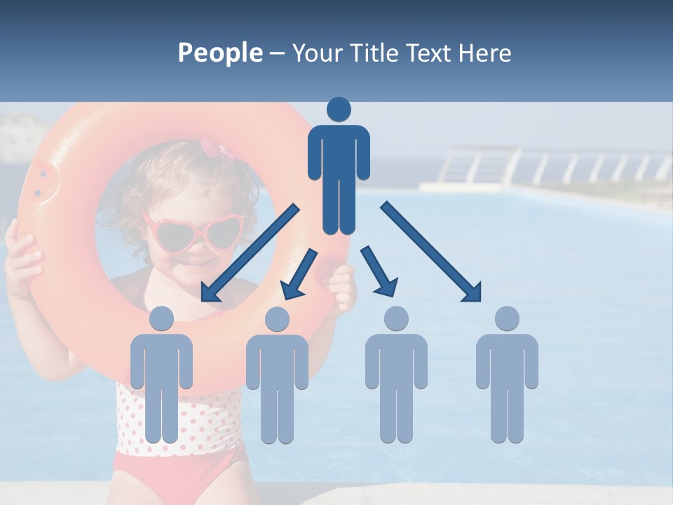 A Little Girl Holding An Orange Life Preserver In Front Of A Swimming Pool PowerPoint Template