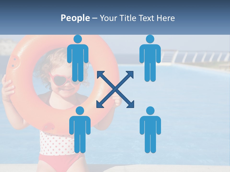 A Little Girl Holding An Orange Life Preserver In Front Of A Swimming Pool PowerPoint Template