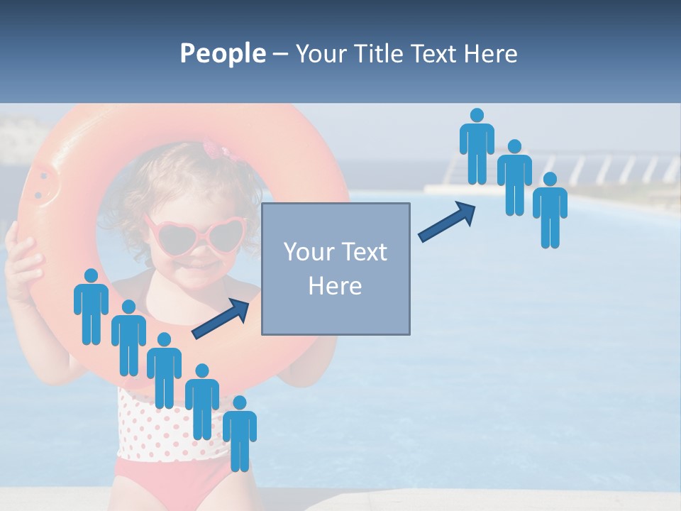 A Little Girl Holding An Orange Life Preserver In Front Of A Swimming Pool PowerPoint Template