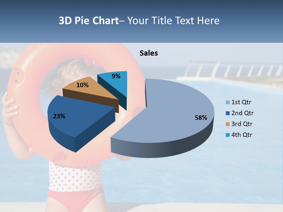 A Little Girl Holding An Orange Life Preserver In Front Of A Swimming Pool PowerPoint Template