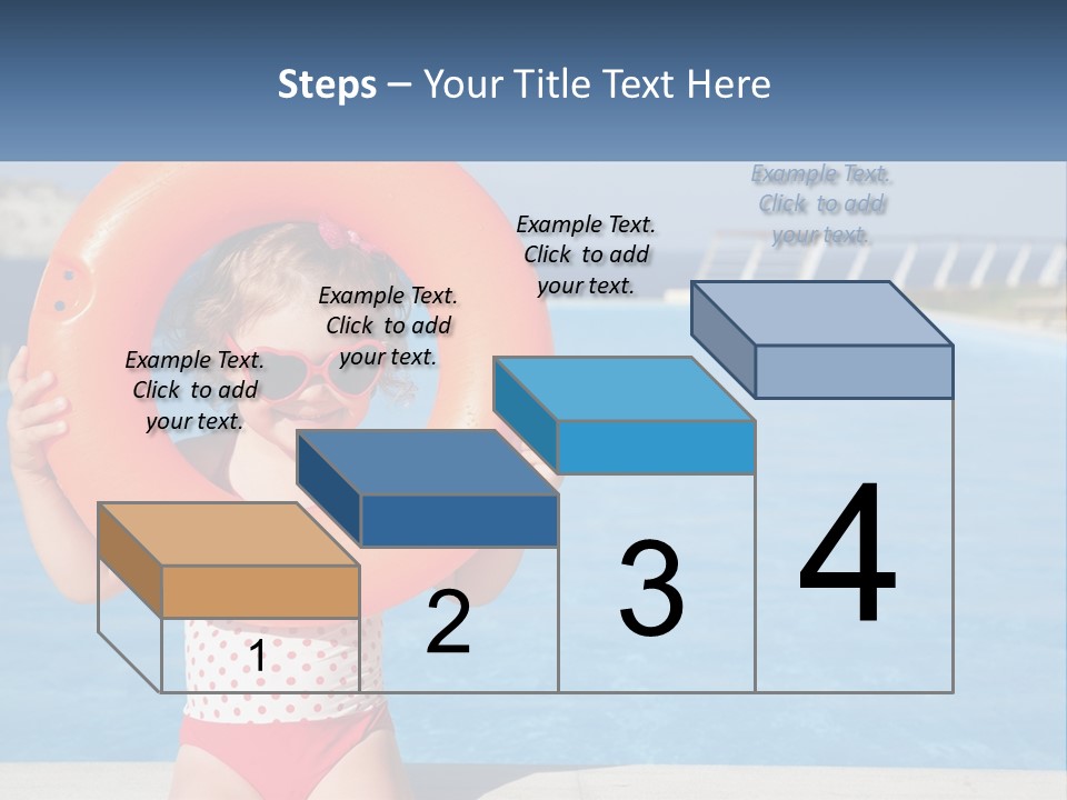 A Little Girl Holding An Orange Life Preserver In Front Of A Swimming Pool PowerPoint Template