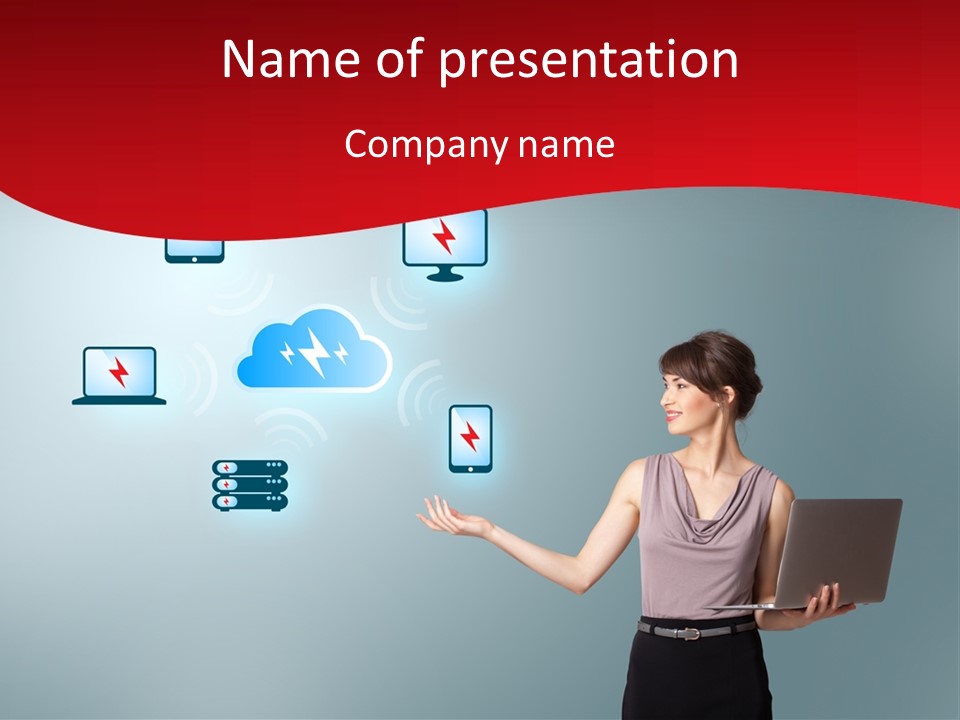 A Woman Holding A Laptop In Her Hands PowerPoint Template