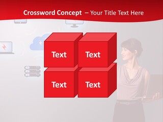 A Woman Holding A Laptop In Her Hands PowerPoint Template