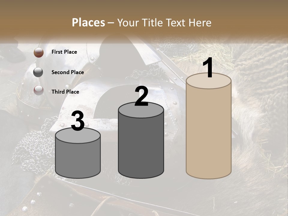 A Large Metal Helmet Sitting On Top Of A Pile Of Hay PowerPoint Template