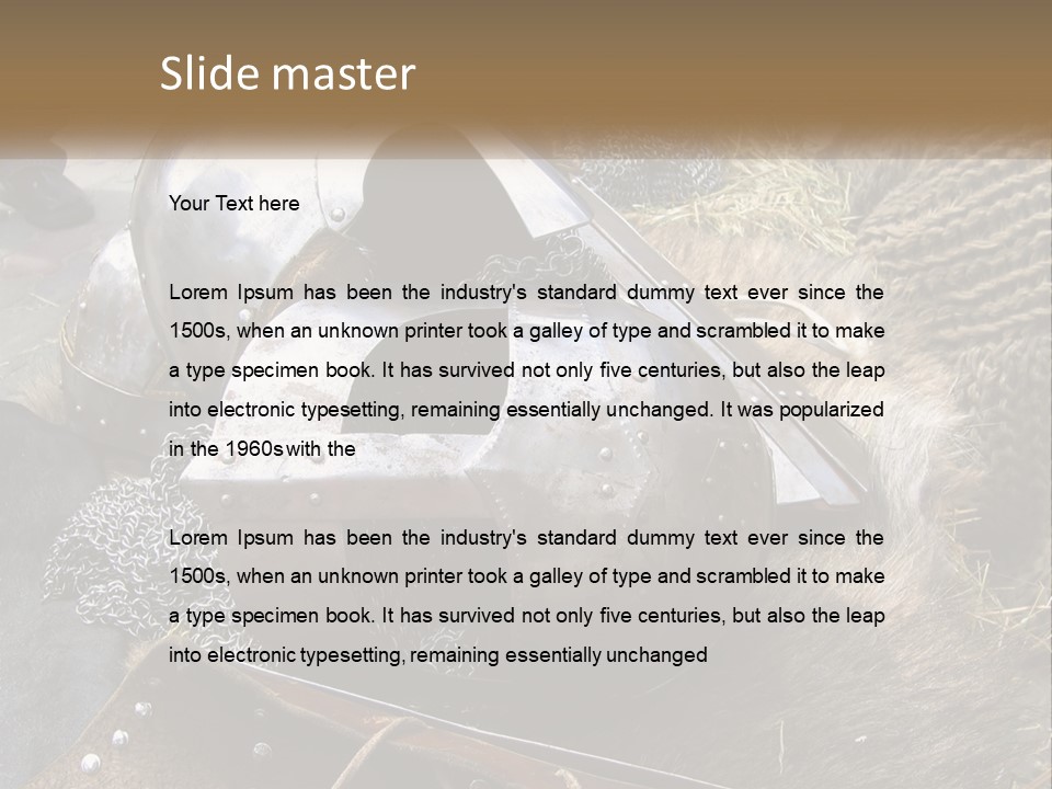 A Large Metal Helmet Sitting On Top Of A Pile Of Hay PowerPoint Template