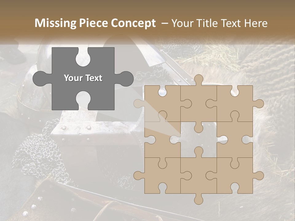 A Large Metal Helmet Sitting On Top Of A Pile Of Hay PowerPoint Template