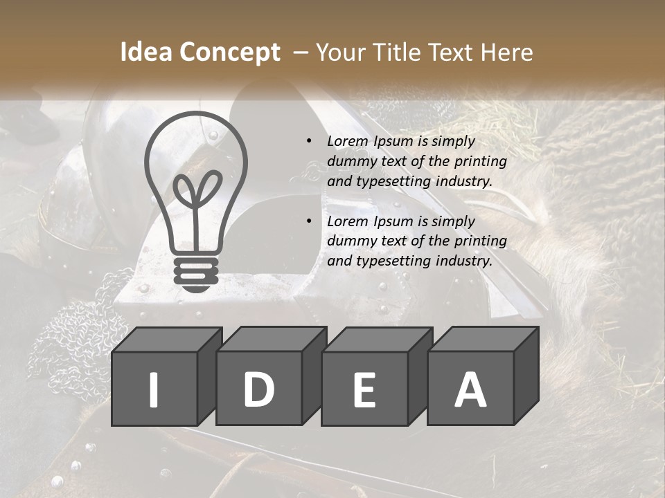 A Large Metal Helmet Sitting On Top Of A Pile Of Hay PowerPoint Template