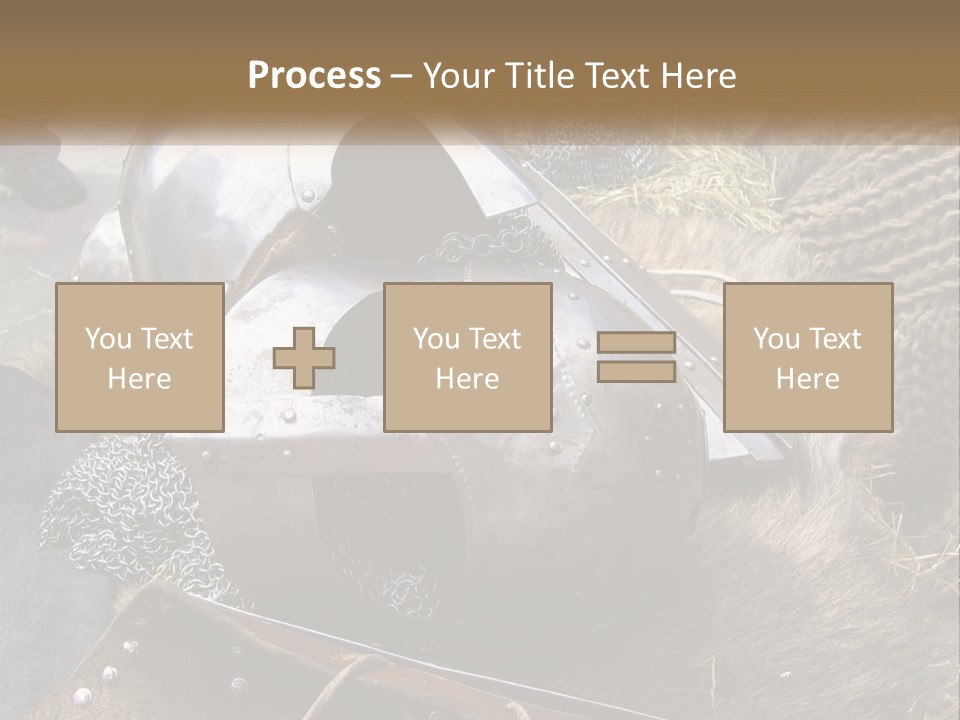 A Large Metal Helmet Sitting On Top Of A Pile Of Hay PowerPoint Template