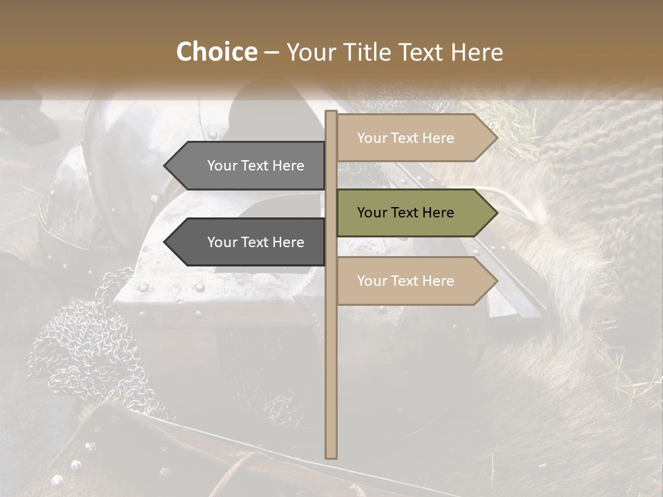 A Large Metal Helmet Sitting On Top Of A Pile Of Hay PowerPoint Template