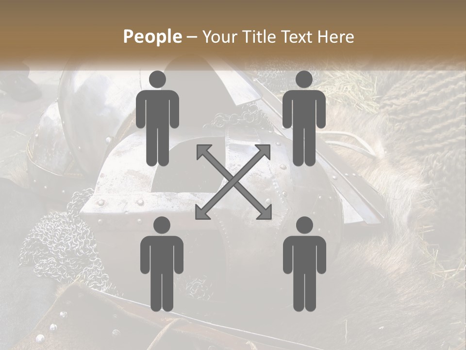 A Large Metal Helmet Sitting On Top Of A Pile Of Hay PowerPoint Template