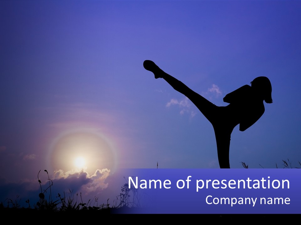 A Silhouette Of A Person Doing A Karate Kick PowerPoint Template