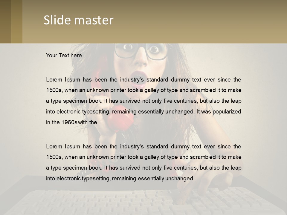 A Woman Holding A Red Telephone Up To Her Face PowerPoint Template