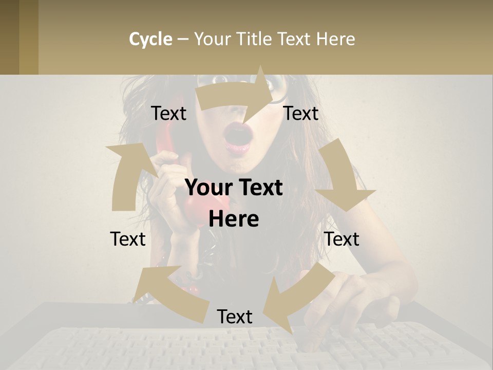 A Woman Holding A Red Telephone Up To Her Face PowerPoint Template