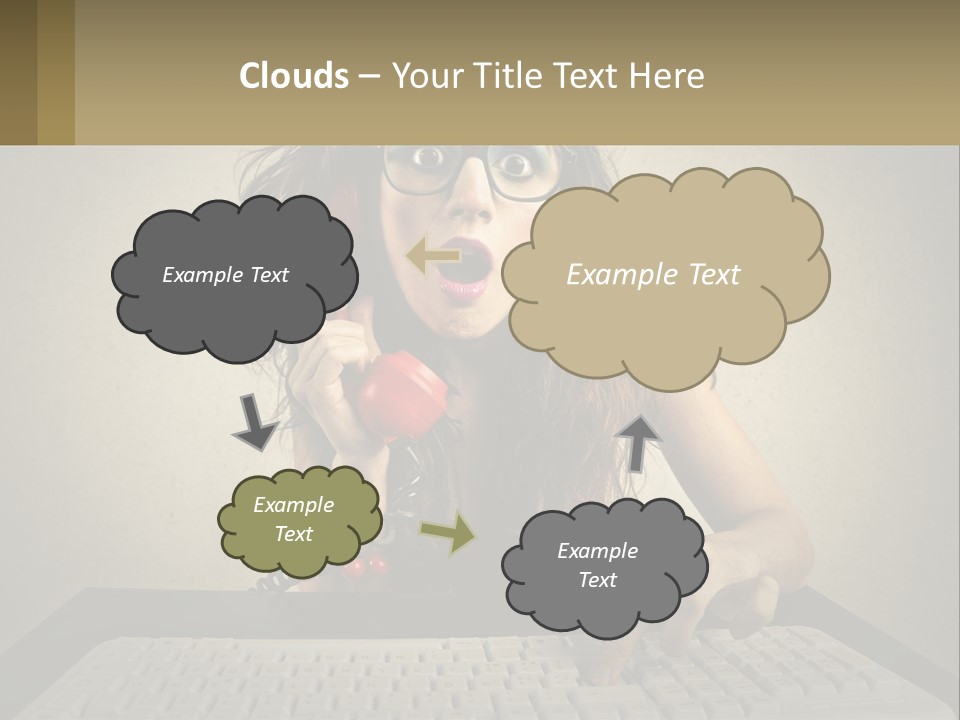 A Woman Holding A Red Telephone Up To Her Face PowerPoint Template