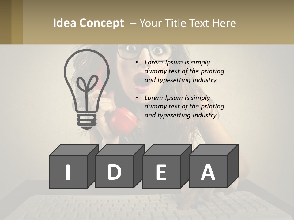 A Woman Holding A Red Telephone Up To Her Face PowerPoint Template