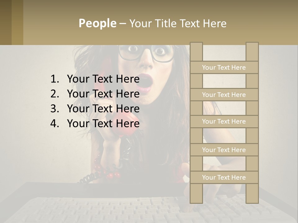 A Woman Holding A Red Telephone Up To Her Face PowerPoint Template