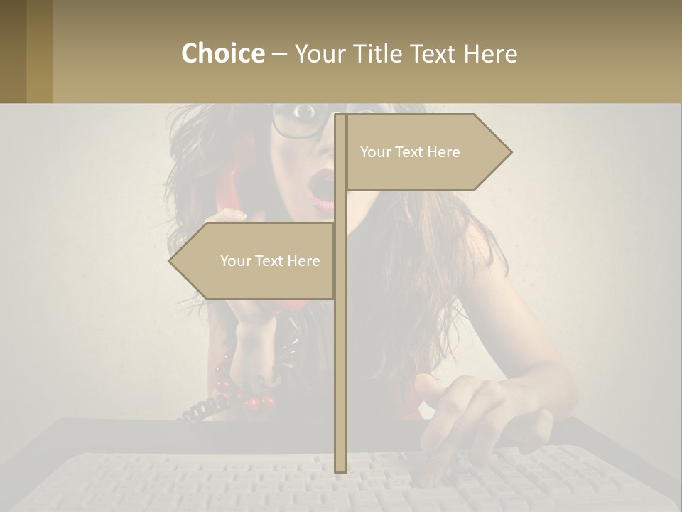 A Woman Holding A Red Telephone Up To Her Face PowerPoint Template