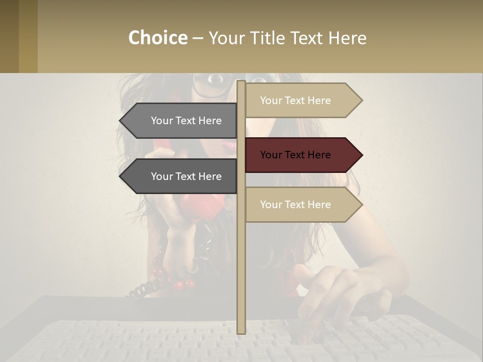 A Woman Holding A Red Telephone Up To Her Face PowerPoint Template