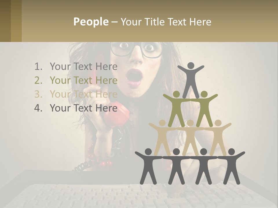 A Woman Holding A Red Telephone Up To Her Face PowerPoint Template