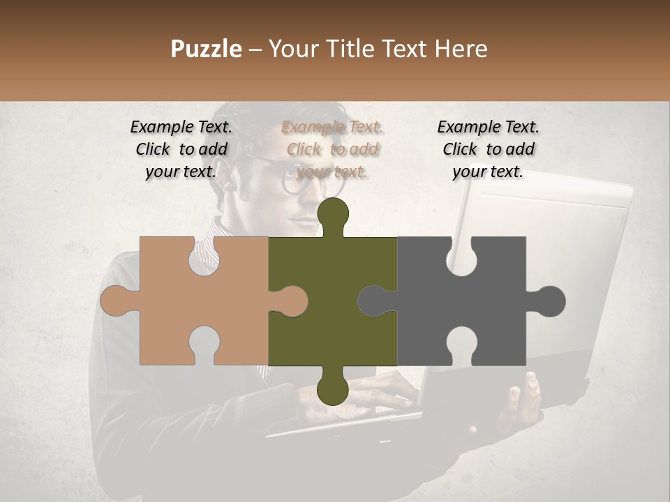 A Man In Glasses Using A Laptop Computer PowerPoint Template