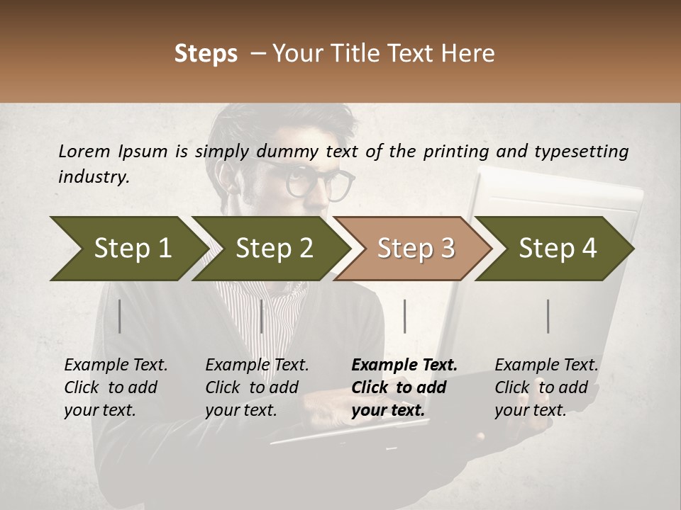 A Man In Glasses Using A Laptop Computer PowerPoint Template
