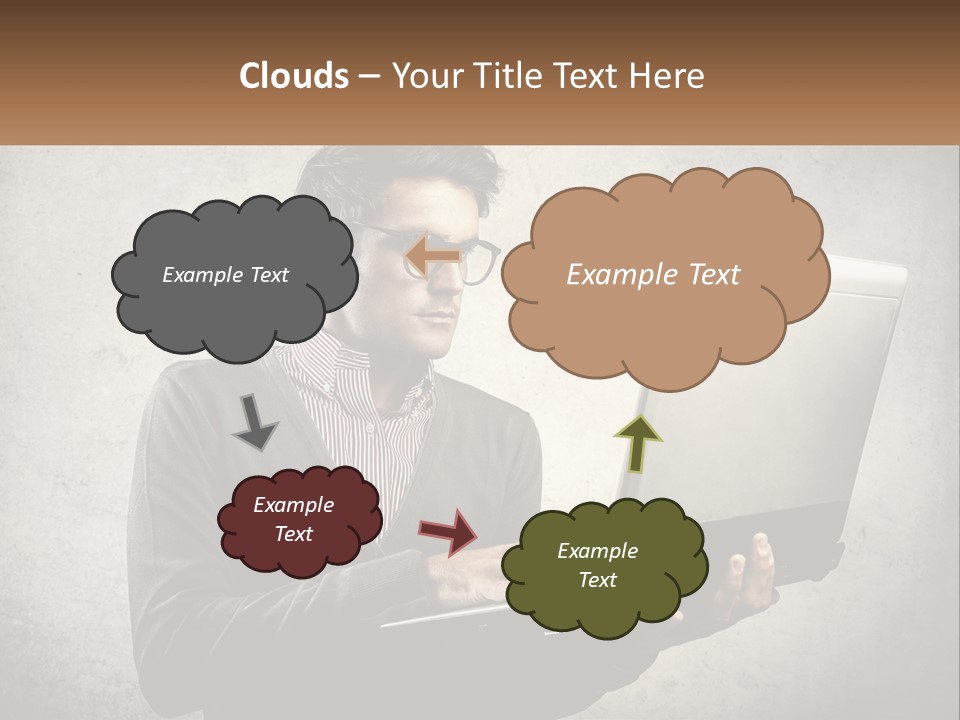 A Man In Glasses Using A Laptop Computer PowerPoint Template