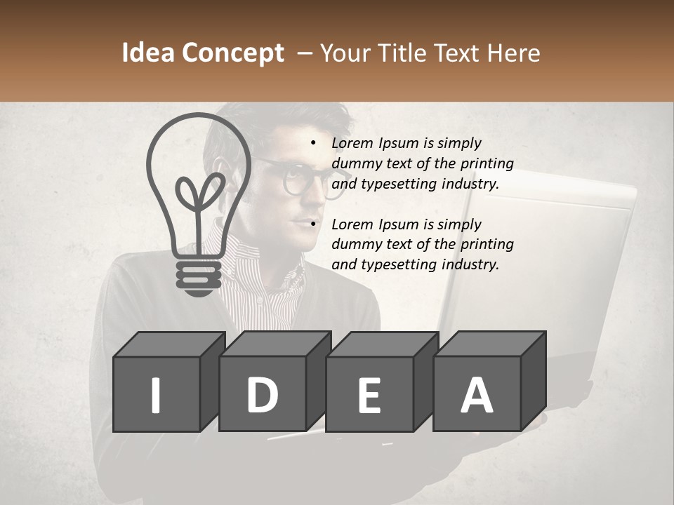 A Man In Glasses Using A Laptop Computer PowerPoint Template