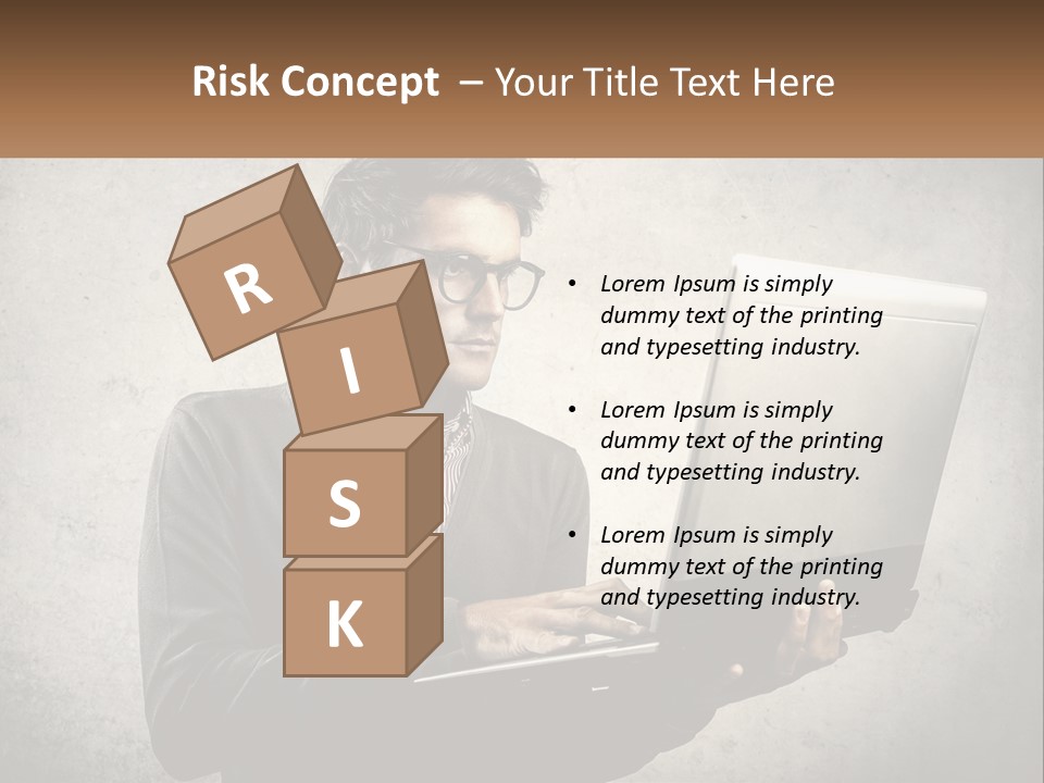 A Man In Glasses Using A Laptop Computer PowerPoint Template