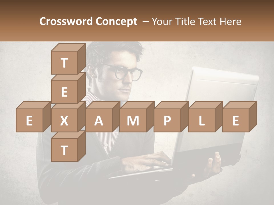 A Man In Glasses Using A Laptop Computer PowerPoint Template