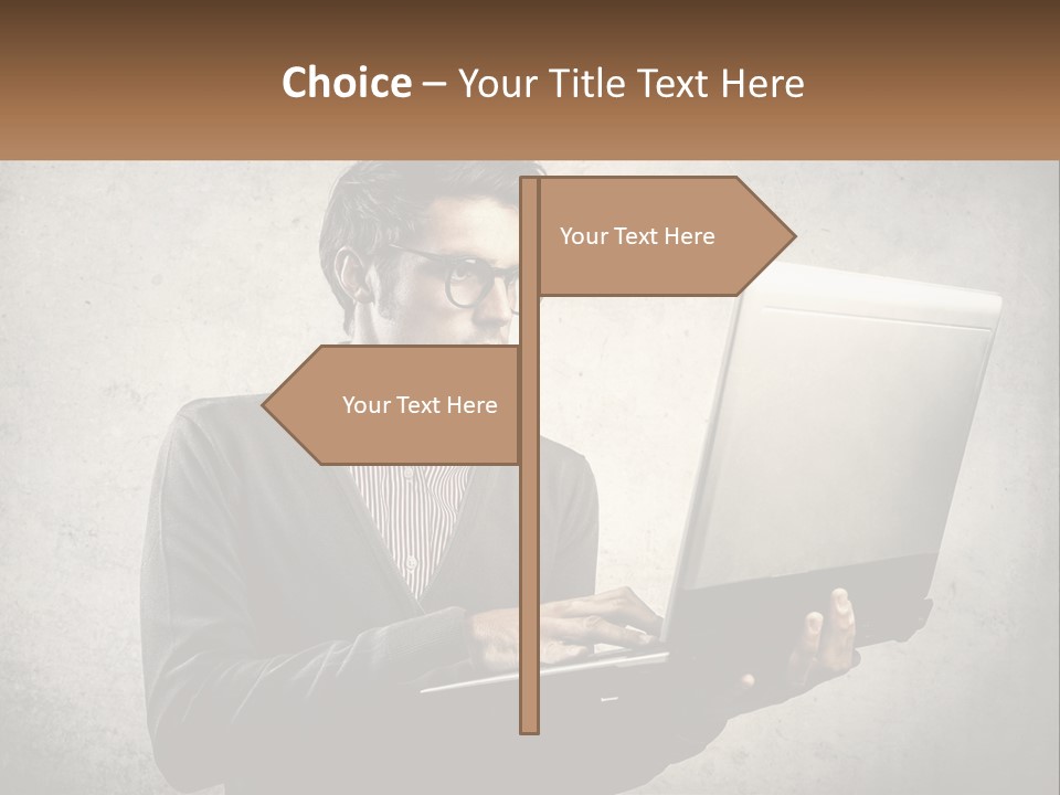 A Man In Glasses Using A Laptop Computer PowerPoint Template