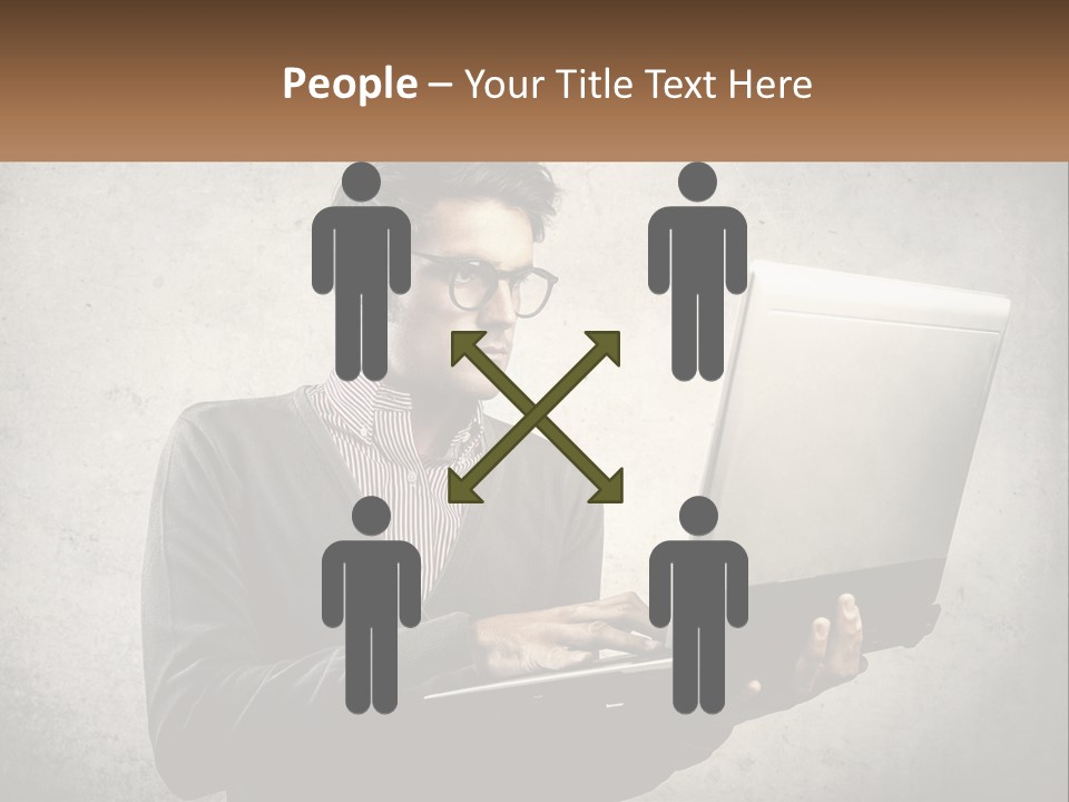 A Man In Glasses Using A Laptop Computer PowerPoint Template