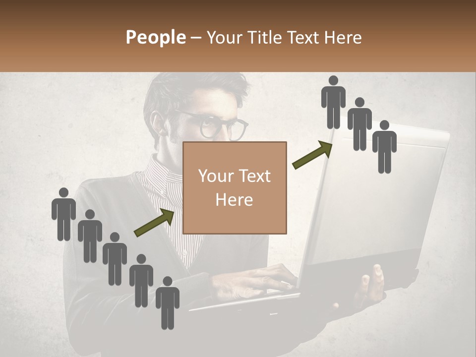 A Man In Glasses Using A Laptop Computer PowerPoint Template