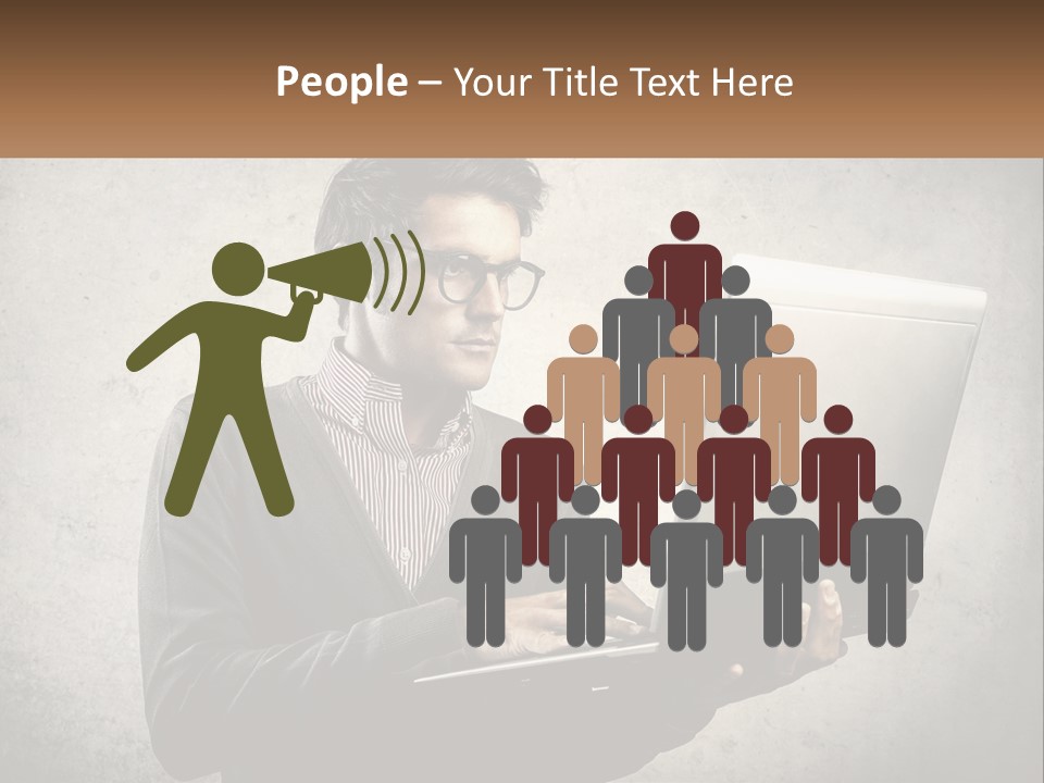 A Man In Glasses Using A Laptop Computer PowerPoint Template