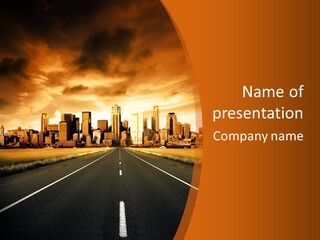 A Road With A City In The Background PowerPoint Template
