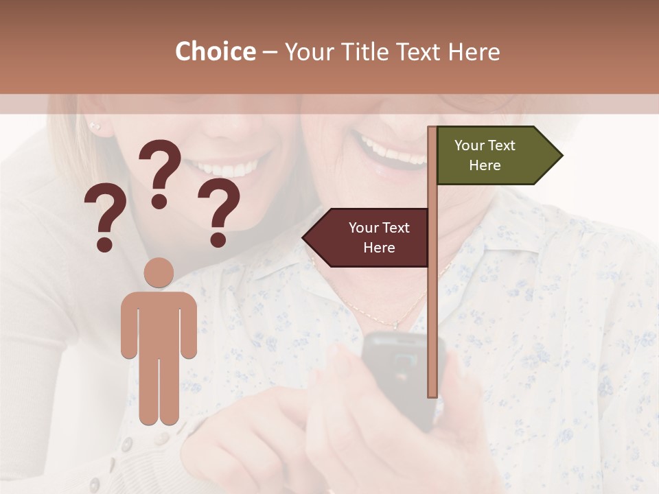 An Elderly Woman And A Young Woman Looking At A Cell Phone PowerPoint Template