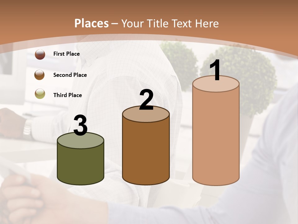 Two Men Shaking Hands In Front Of A Computer Screen PowerPoint Template