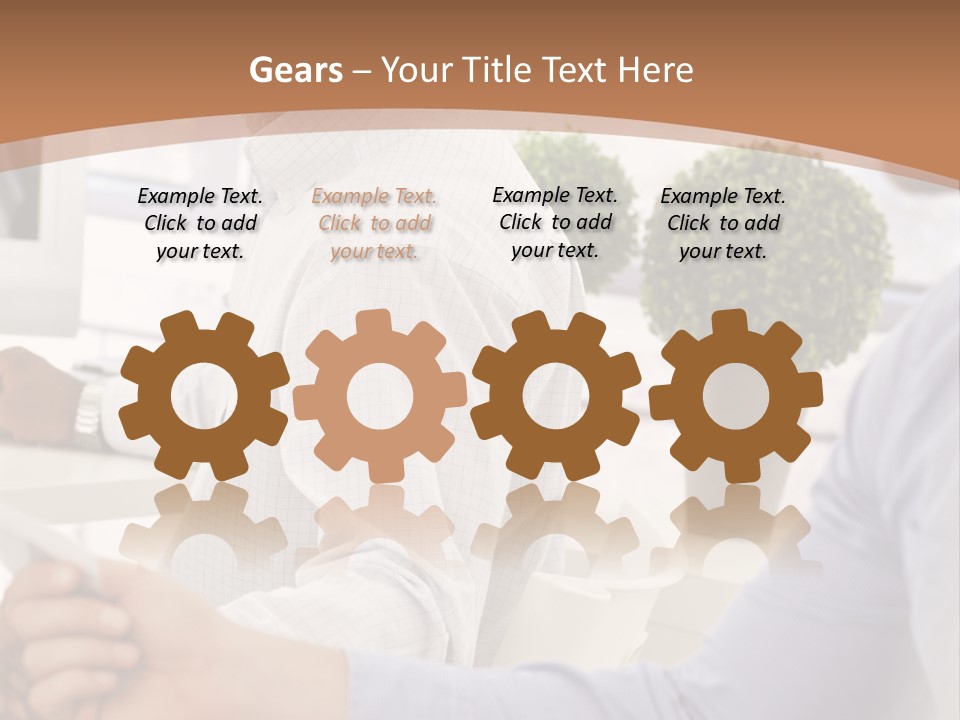 Two Men Shaking Hands In Front Of A Computer Screen PowerPoint Template