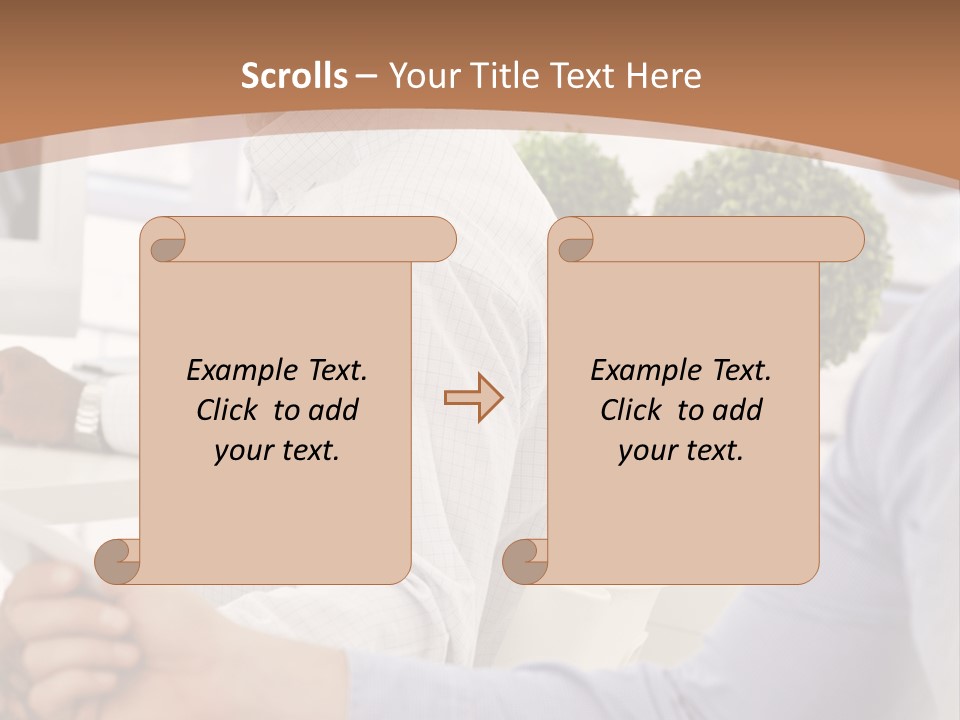 Two Men Shaking Hands In Front Of A Computer Screen PowerPoint Template