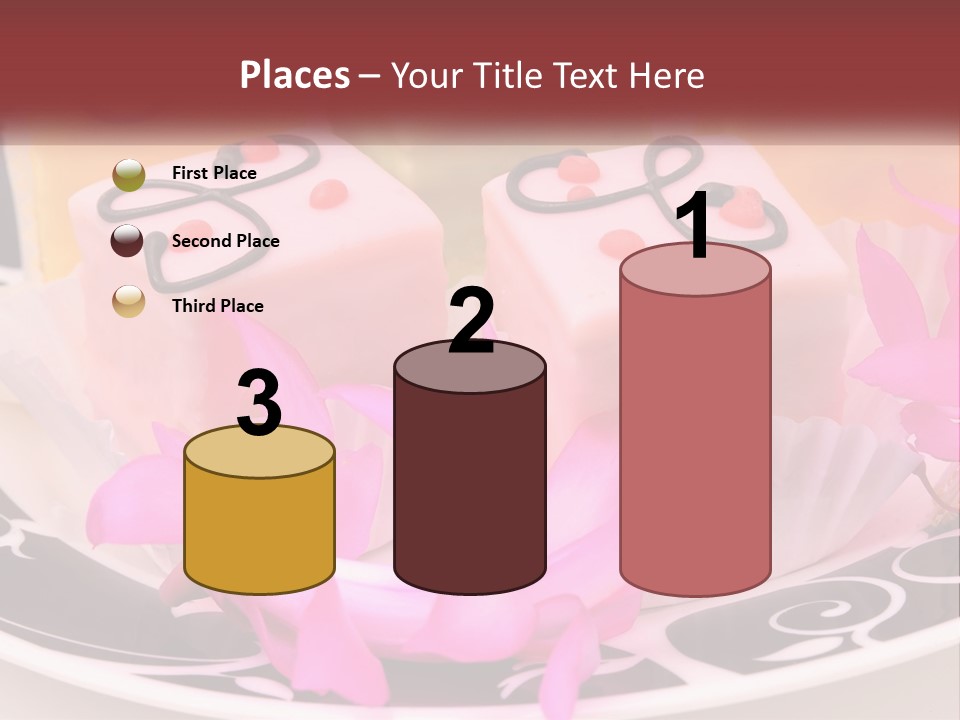A Plate Of Colorful Desserts With Pink Flowers PowerPoint Template