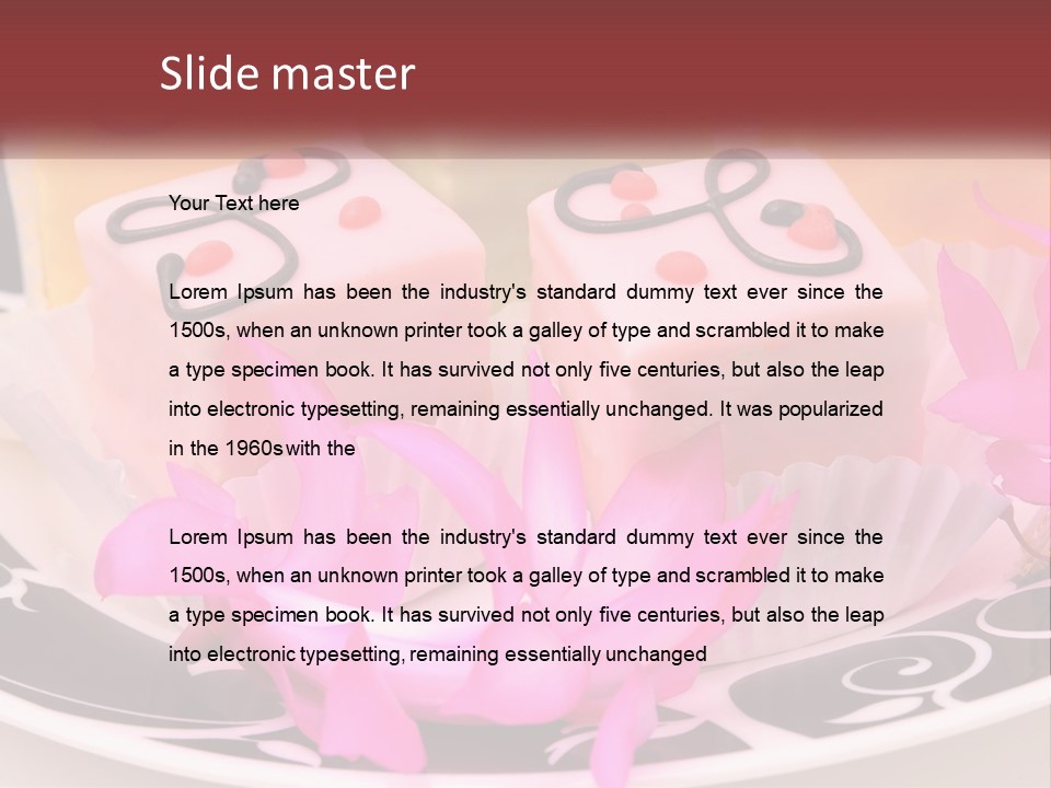 A Plate Of Colorful Desserts With Pink Flowers PowerPoint Template