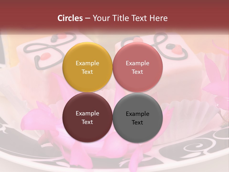 A Plate Of Colorful Desserts With Pink Flowers PowerPoint Template